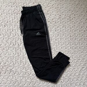 Adidas Joggers - Women’s Black Joggers with Dark Gray Stripes
